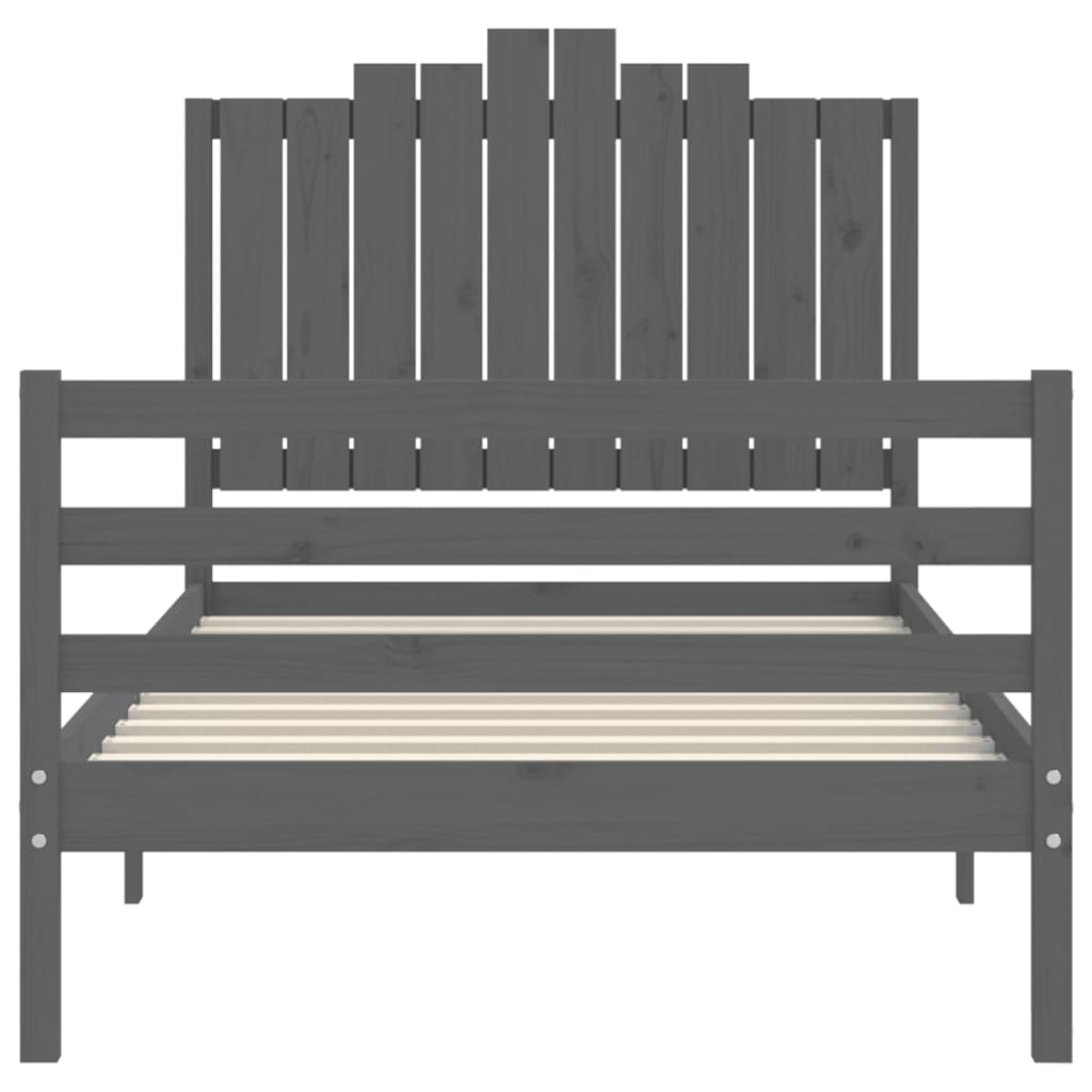szürke tömör fa ágykeret fejtámlával 100 x 200 cm