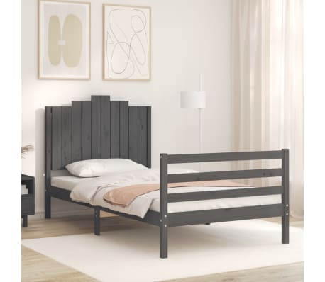 vidaXL Lovos rėmas su galvūgaliu, pilkas, 100x200cm, medienos masyvas