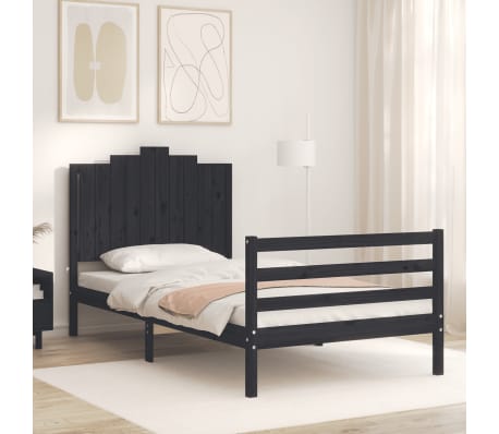 vidaXL Lovos rėmas su galvūgaliu, juodas, 100x200cm, medienos masyvas