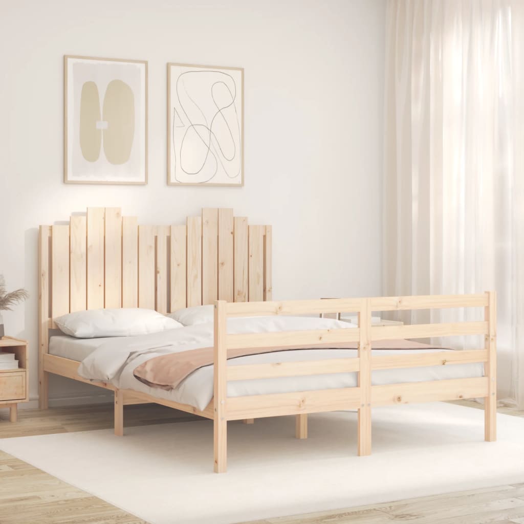 vidaXL Bedframe met hoofdbord massief hout 140x200 cm afbeelding