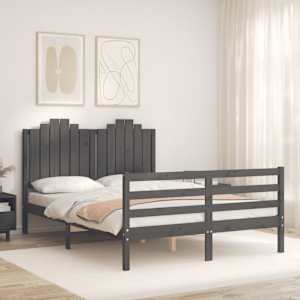 vidaXL Lovos rėmas su galvūgaliu, pilkas, 140x200cm, medienos masyvas