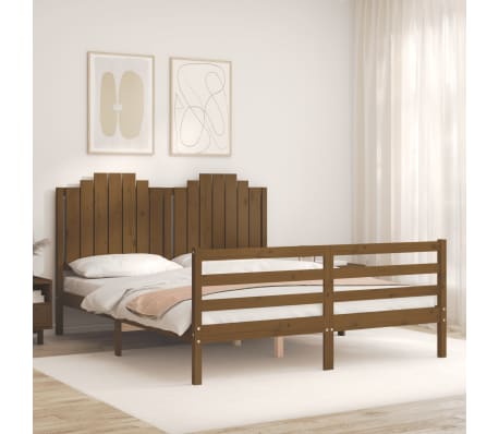 vidaXL Lovos rėmas su galvūgaliu, rudas, medienos masyvas, didelis