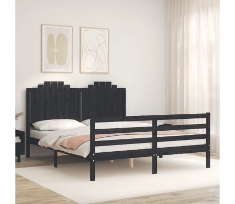 vidaXL Lovos rėmas su galvūgaliu, juodas, medienos masyvas, didelis