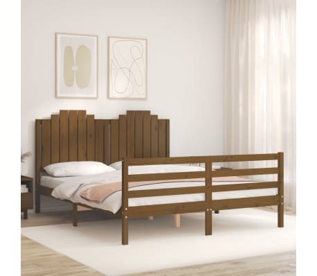 vidaXL Lovos rėmas su galvūgaliu, rudas, 160x200cm, medienos masyvas