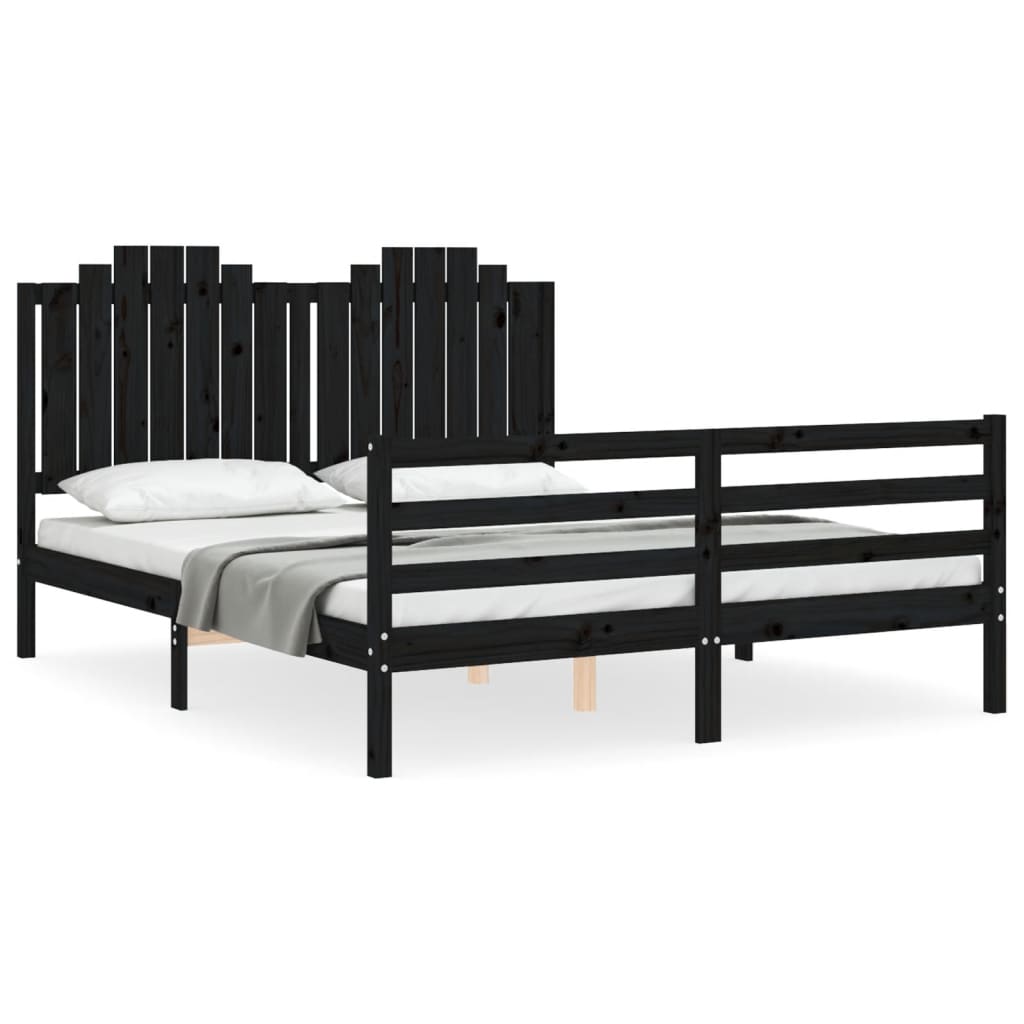 vidaXL Bedframe met hoofdbord massief hout zwart 160x200 cm