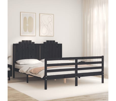 vidaXL Lovos rėmas su galvūgaliu, juodas, 160x200cm, medienos masyvas
