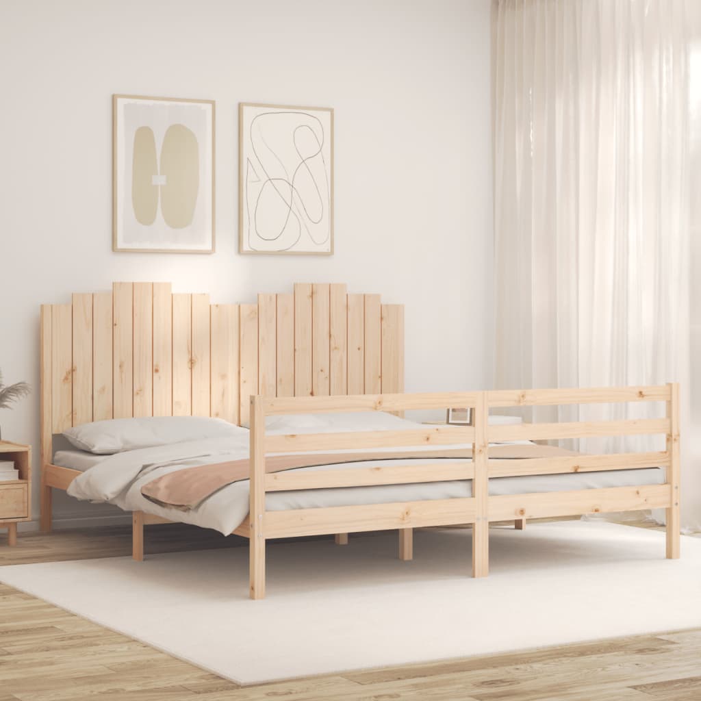 vidaXL Bedframe met hoofdbord massief hout afbeelding