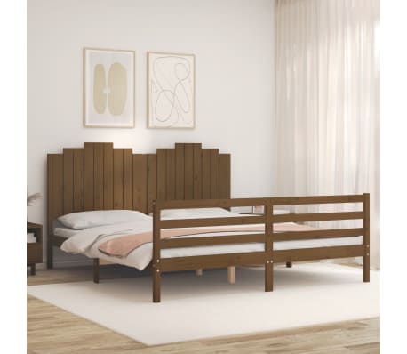 vidaXL Lovos rėmas su galvūgaliu, medaus rudas, mediena, itin didelis