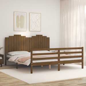 vidaXL Lovos rėmas su galvūgaliu, medaus rudas, mediena, itin didelis