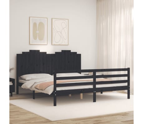 vidaXL Lovos rėmas su galvūgaliu, juodas, mediena, itin didelis