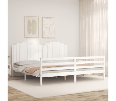 vidaXL Lovos rėmas su galvūgaliu, baltas, 200x200cm, medienos masyvas