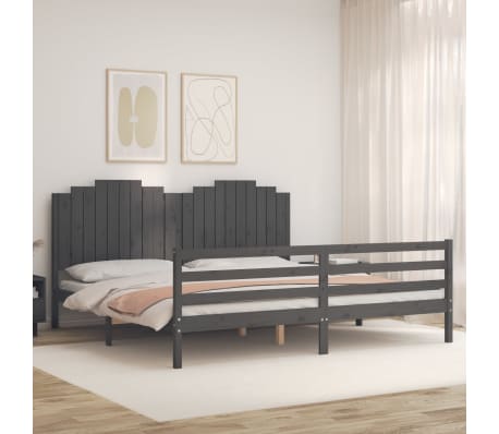 vidaXL Lovos rėmas su galvūgaliu, pilkas, 200x200cm, medienos masyvas