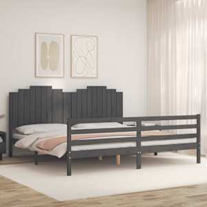 vidaXL Lovos rėmas su galvūgaliu, pilkas, 200x200cm, medienos masyvas