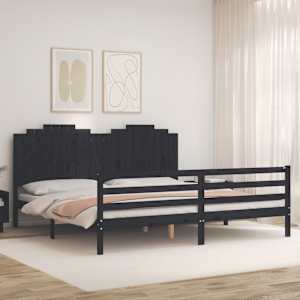 Rám postele s čelem černý 200 x 200 cm masivní dřevo - obrázek 3