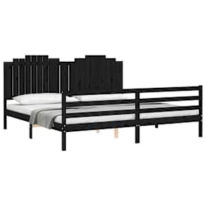 Rám postele s čelem černý 200 x 200 cm masivní dřevo - obrázek 4