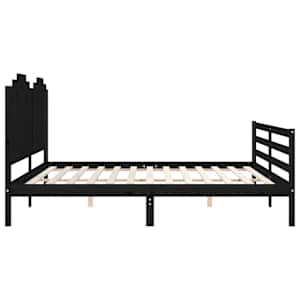 Rám postele s čelem černý 200 x 200 cm masivní dřevo - obrázek 6