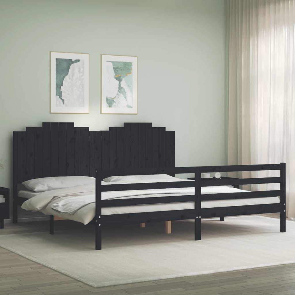 Photos - Bed VidaXL  Frame without Mattress Black 200x200 cm Solid Wood 