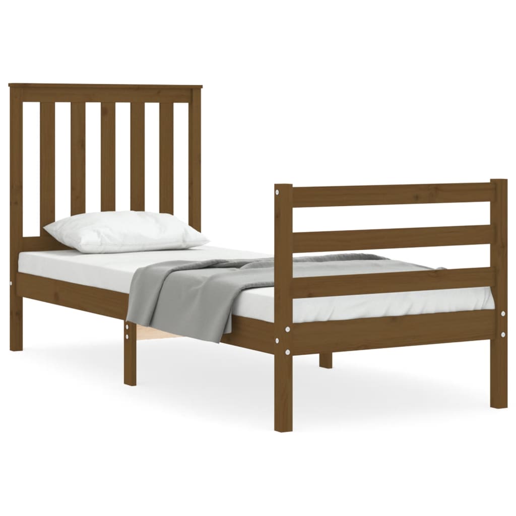 Легло с табла меденокафяво 2FT6 см Small Single дърво масив