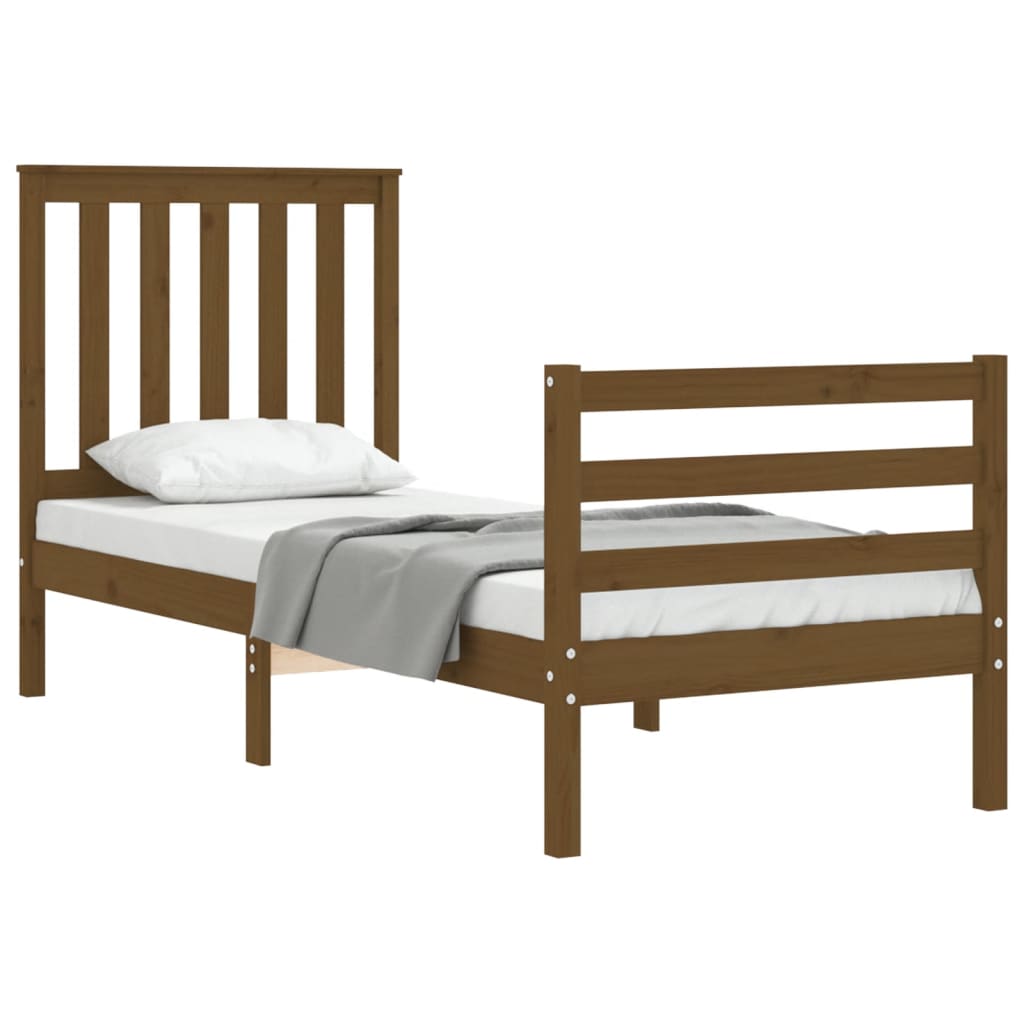 Легло с табла меденокафяво 2FT6 см Small Single дърво масив