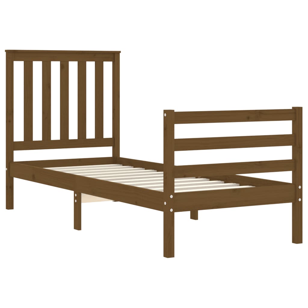 Легло с табла меденокафяво 2FT6 см Small Single дърво масив