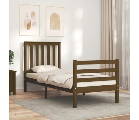 vidaXL Lovos rėmas su galvūgaliu, rudas, mediena, mažas vienvietis