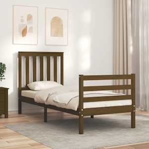 vidaXL Lovos rėmas su galvūgaliu, rudas, mediena, mažas vienvietis