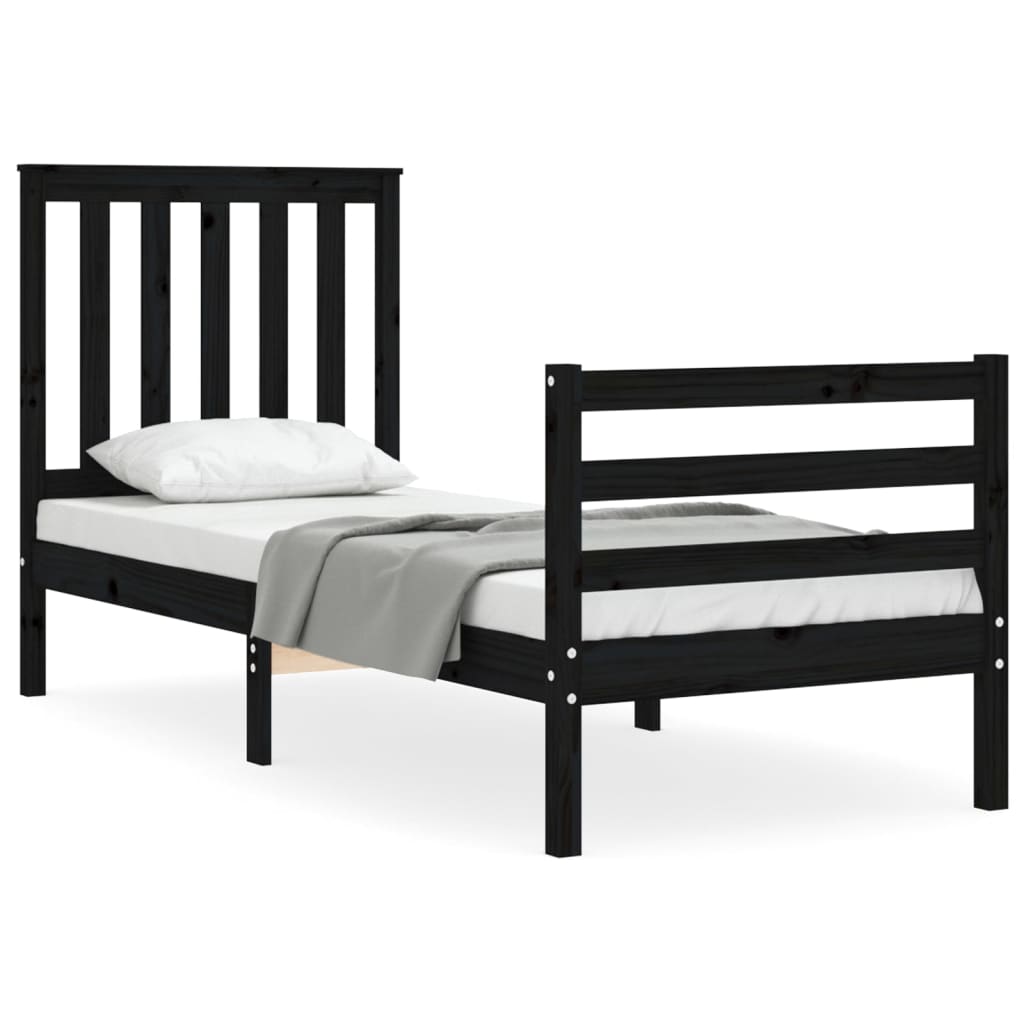 fekete tömör fa ágykeret fejtámlával Small Single