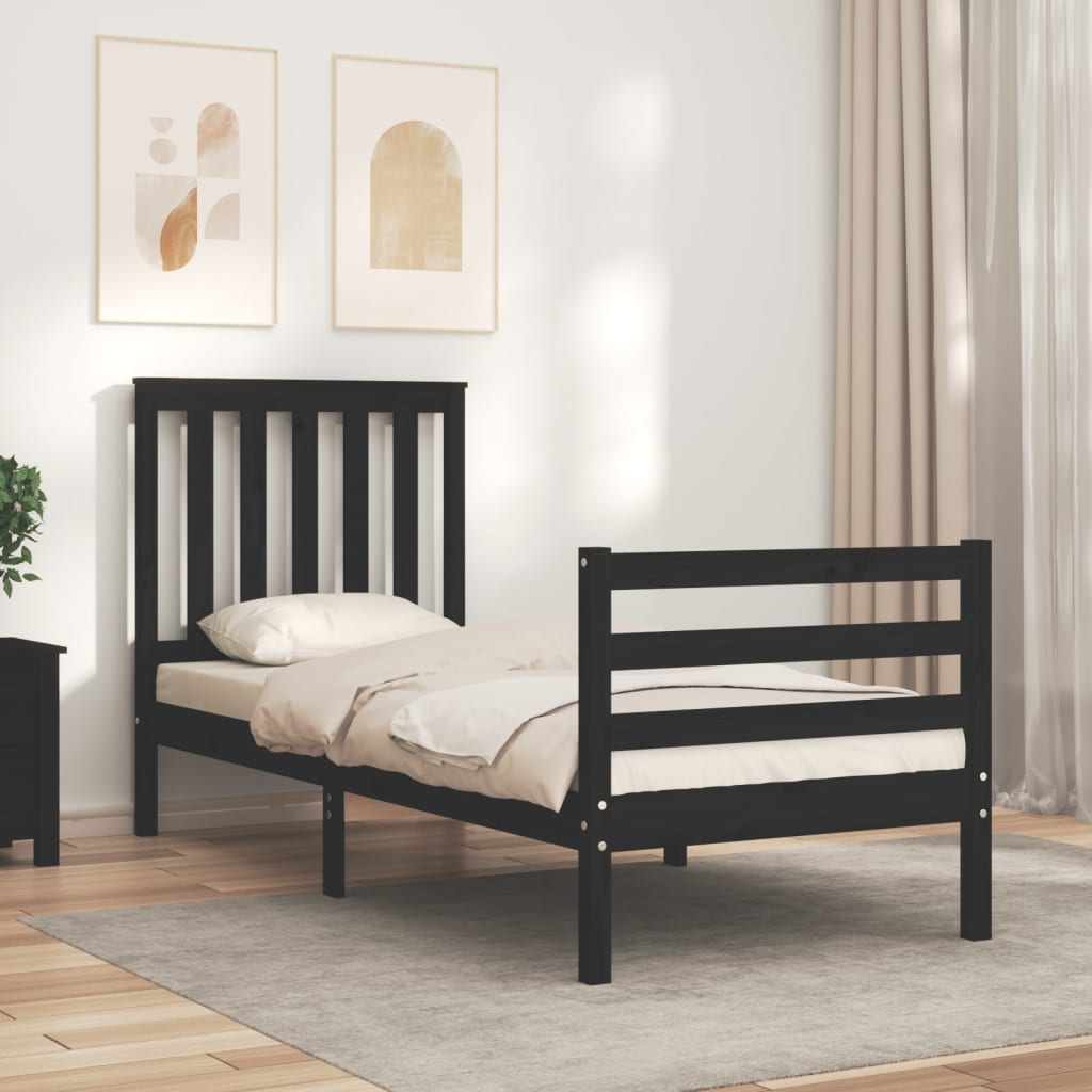 fekete tömör fa ágykeret fejtámlával Small Single