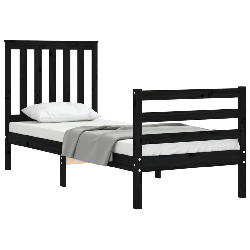 fekete tömör fa ágykeret fejtámlával Small Single