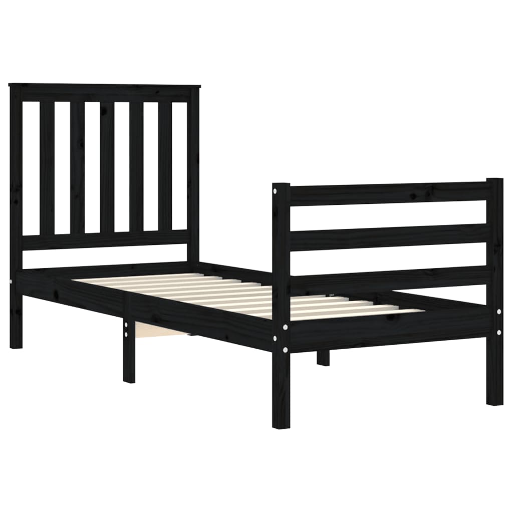 fekete tömör fa ágykeret fejtámlával Small Single
