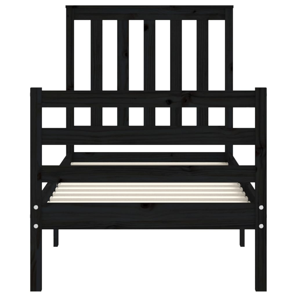 fekete tömör fa ágykeret fejtámlával Small Single