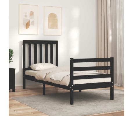 vidaXL Lovos rėmas su galvūgaliu, juodas, mediena, mažas vienvietis