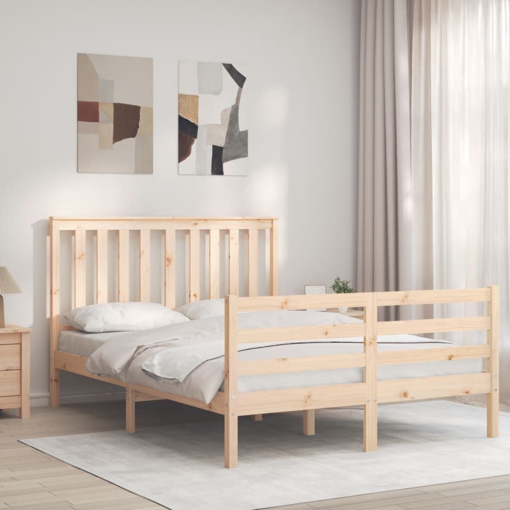 Cadru de pat cu tăblie, dublu mic, lemn masiv