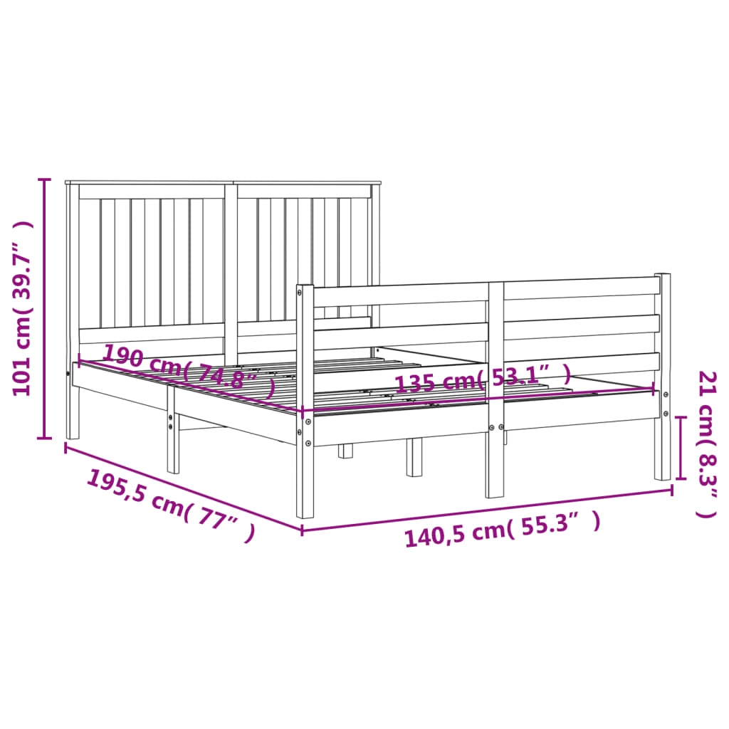 szürke tömör fa ágykeret fejtámlával Double