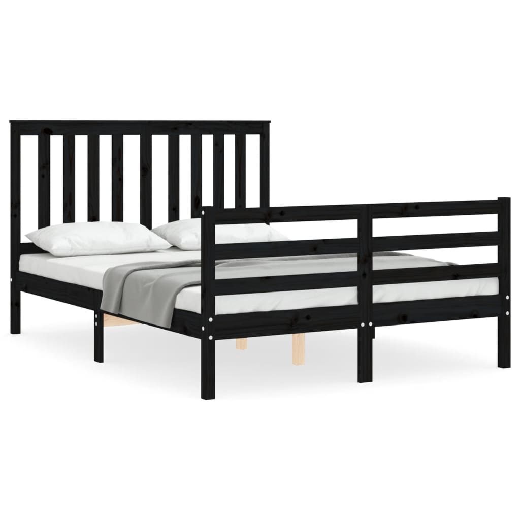 vidaXL Bedframe met hoofdbord massief hout zwart 140x190 cm