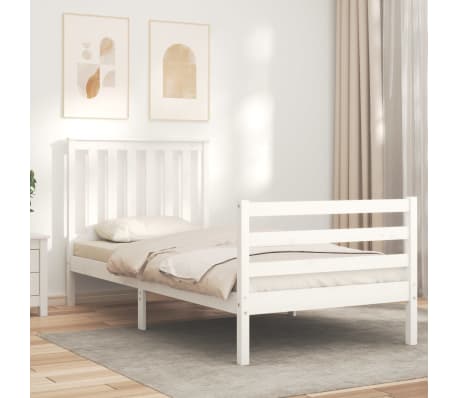 vidaXL Lovos rėmas su galvūgaliu, baltas, 90x200cm, medienos masyvas