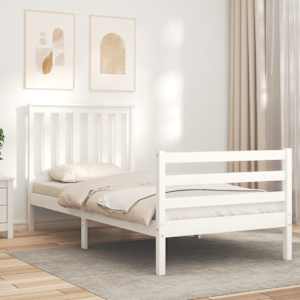 vidaXL Lovos rėmas su galvūgaliu, baltas, 90x200cm, medienos masyvas