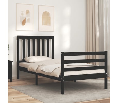 vidaXL Lovos rėmas su galvūgaliu, juodas, 90x200cm, medienos masyvas