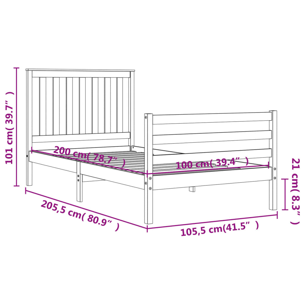 Posteljni okvir z vzglavjem 100x200 cm trden les