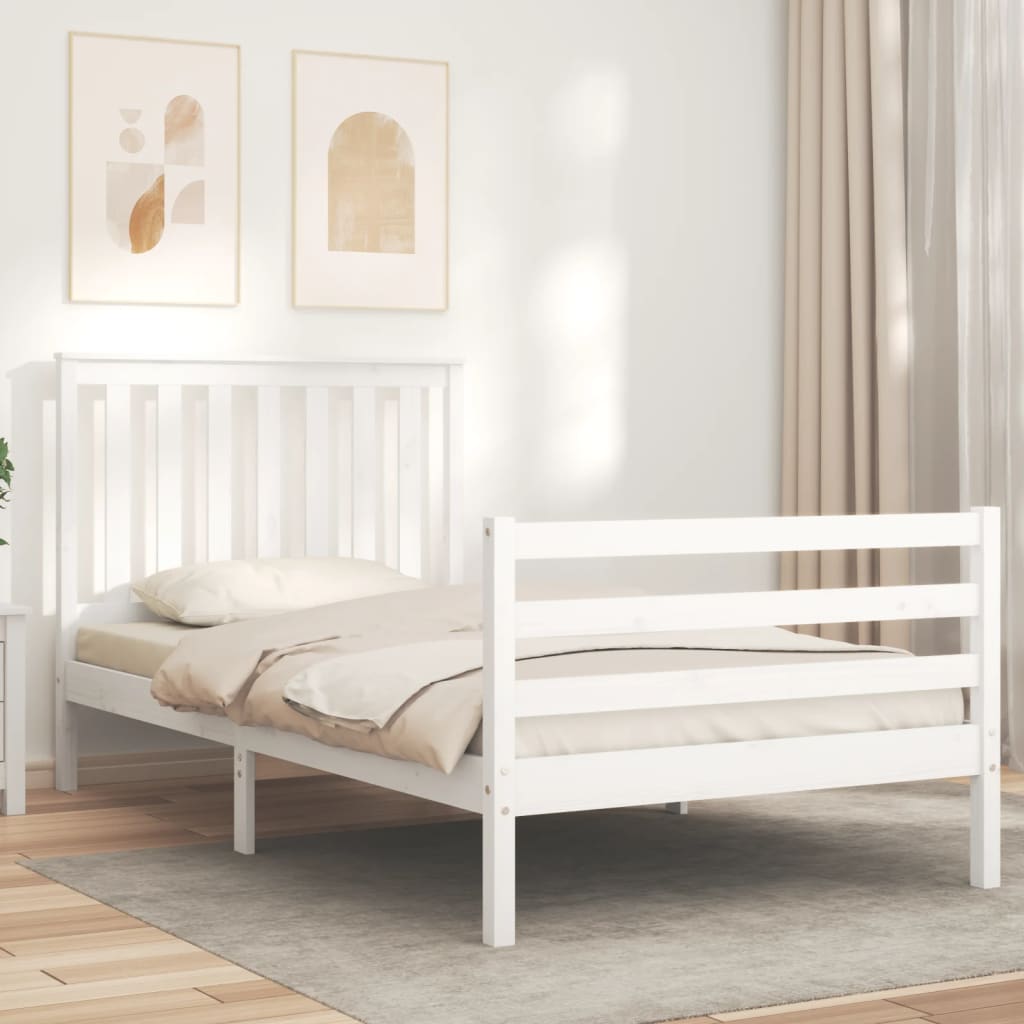 vidaXL Bedframe met hoofdbord massief hout wit 100x200 cm afbeelding