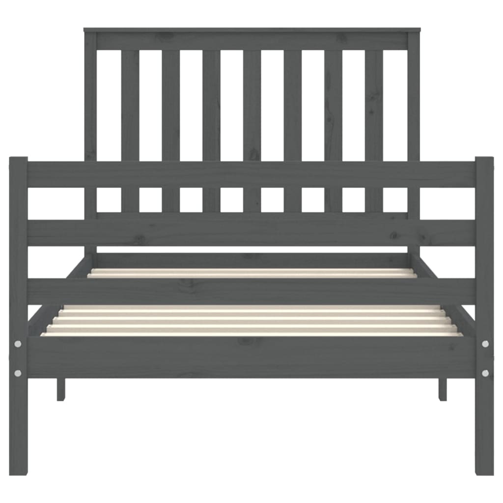 szürke tömör fa ágykeret fejtámlával 100 x 200 cm