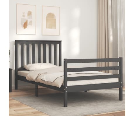 vidaXL Lovos rėmas su galvūgaliu, pilkas, 100x200cm, medienos masyvas