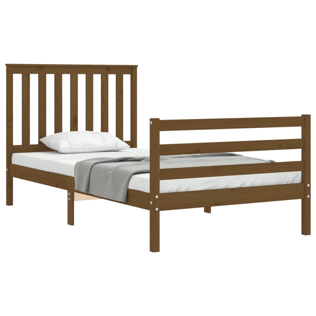 mézbarna tömör fa ágykeret fejtámlával 100 x 200 cm