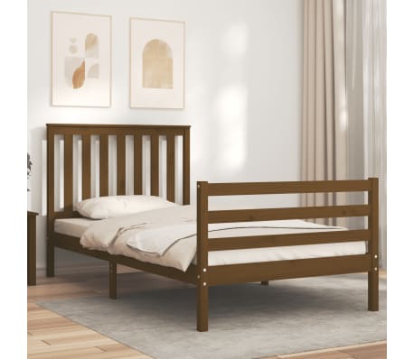 vidaXL Sengeramme med hodegavl honningbrun 100x200 cm heltre