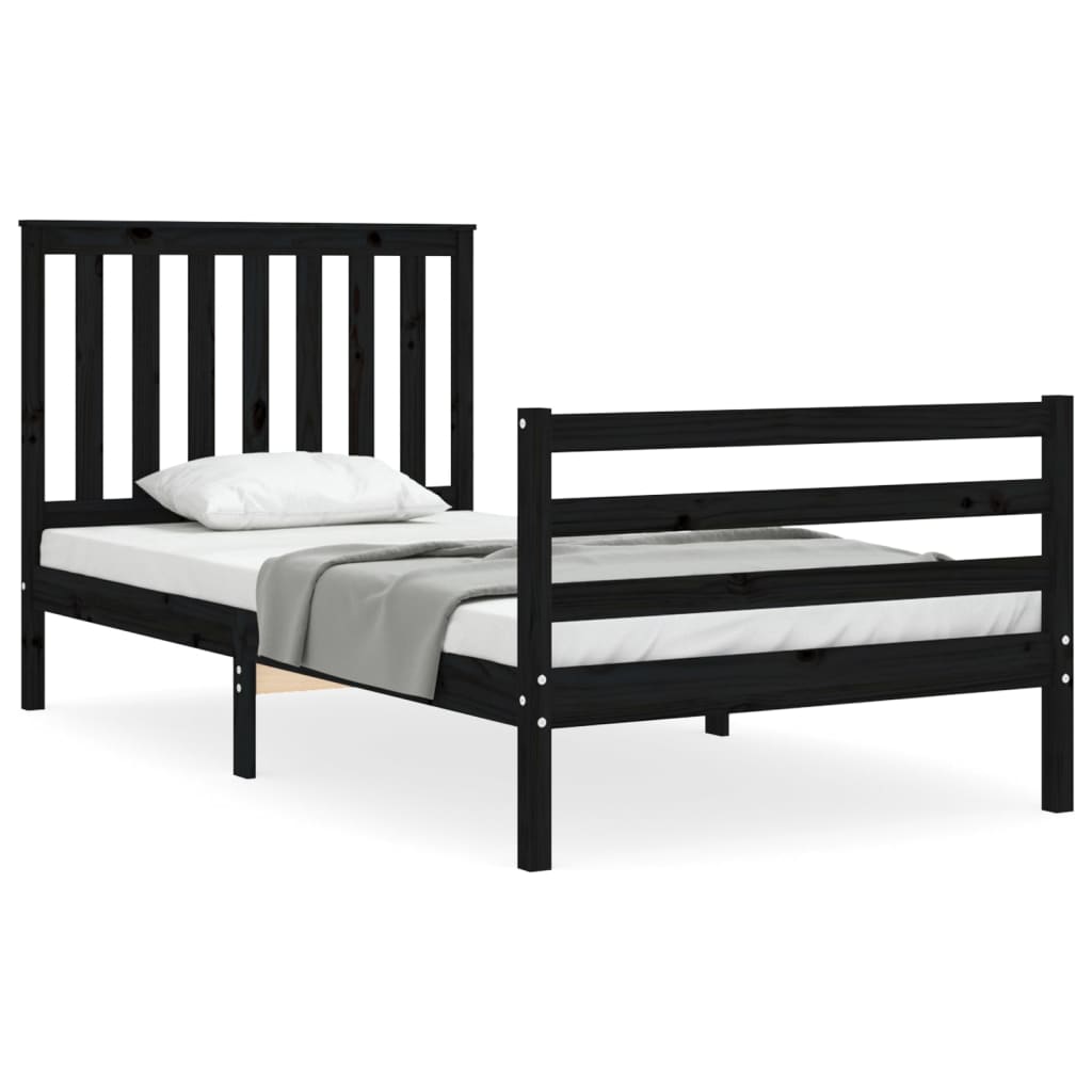 fekete tömör fa ágykeret fejtámlával 100 x 200 cm