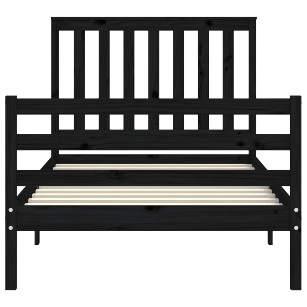 fekete tömör fa ágykeret fejtámlával 100 x 200 cm