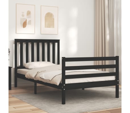 vidaXL Lovos rėmas su galvūgaliu, juodas, 100x200cm, medienos masyvas