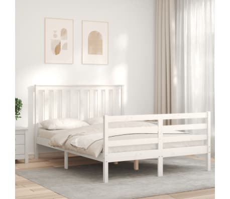 vidaXL Lovos rėmas su galvūgaliu, baltas, 120x200cm, medienos masyvas