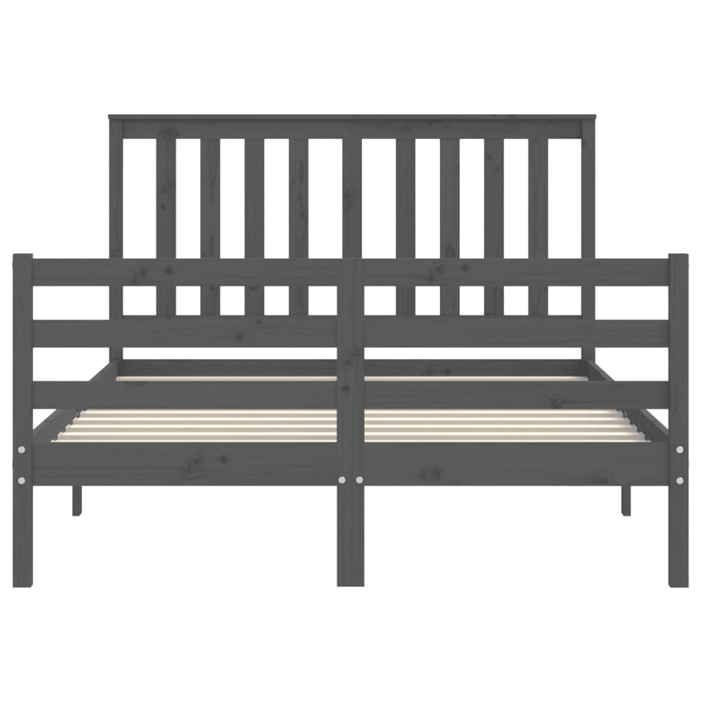 szürke tömör fa ágykeret fejtámlával 120 x 200 cm