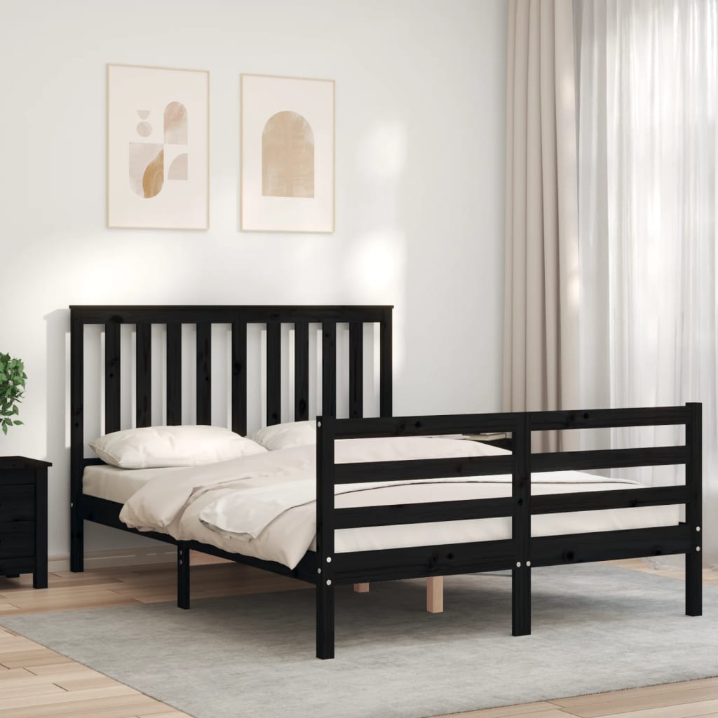 vidaXL Bedframe met hoofdbord massief hout zwart 120x200 cm